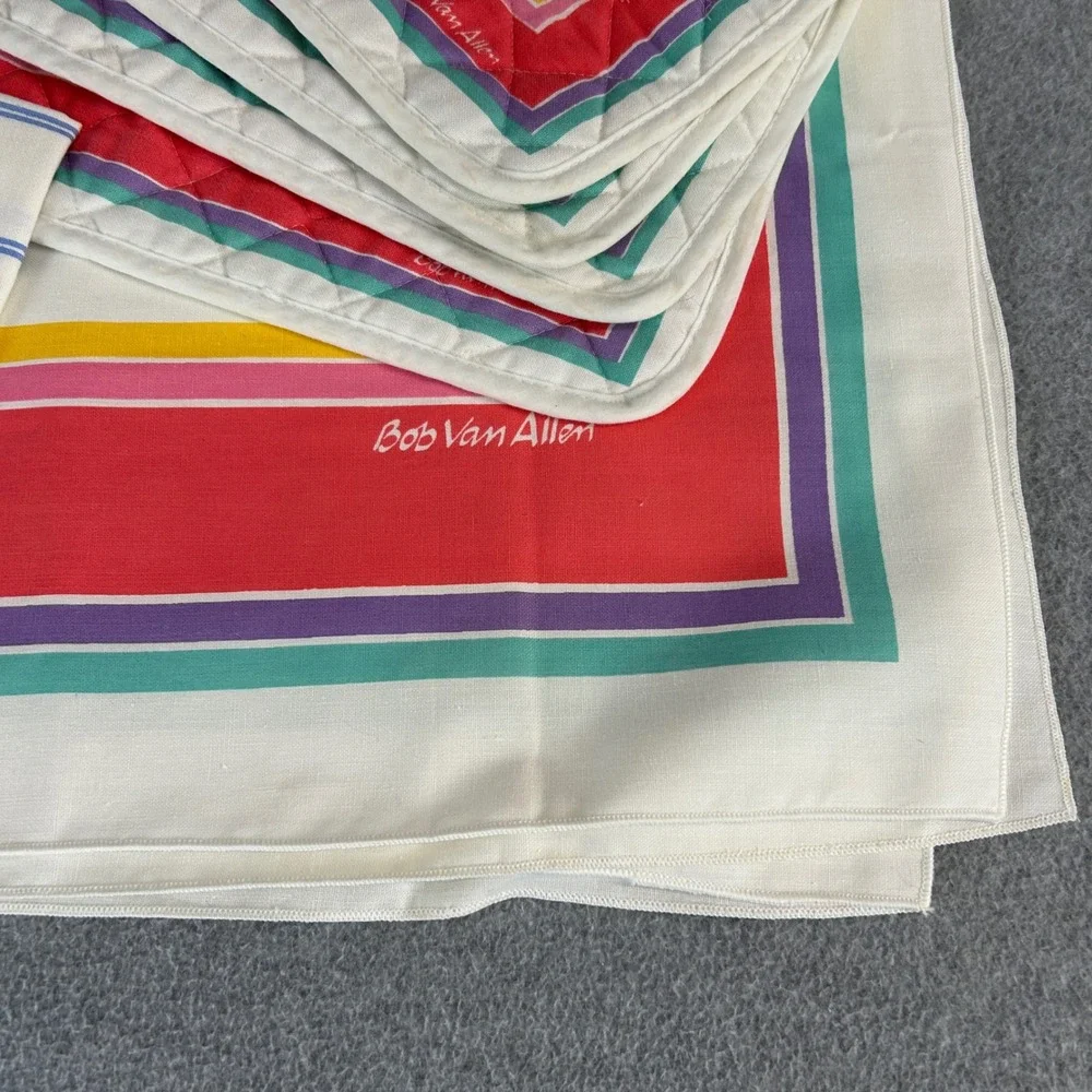 Bob Van Allen 9 Piece Tablecloth Placemats Napkins Set Colorful Stripe Vintage